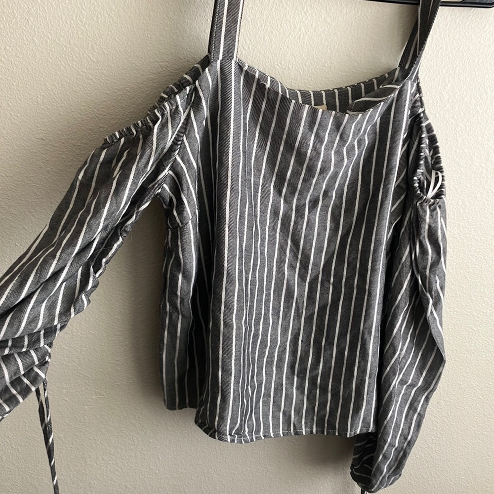Cutout shoulder striped women’s shirt